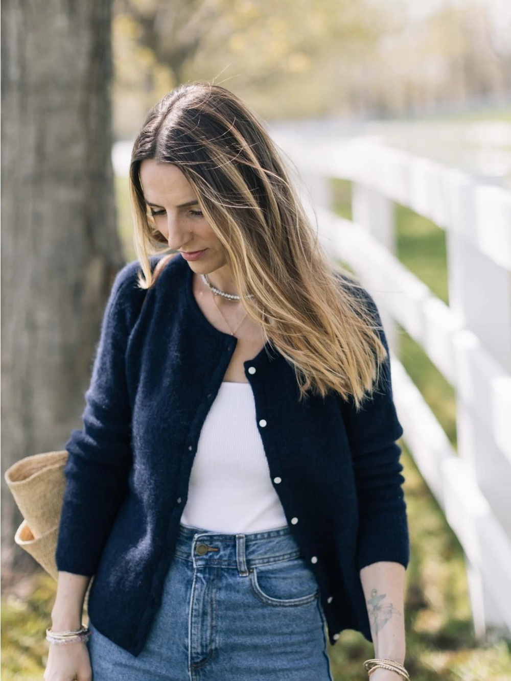 NWT Sezane garspard Classic Navy Crewneck Button Cardigan Sweater - Women's